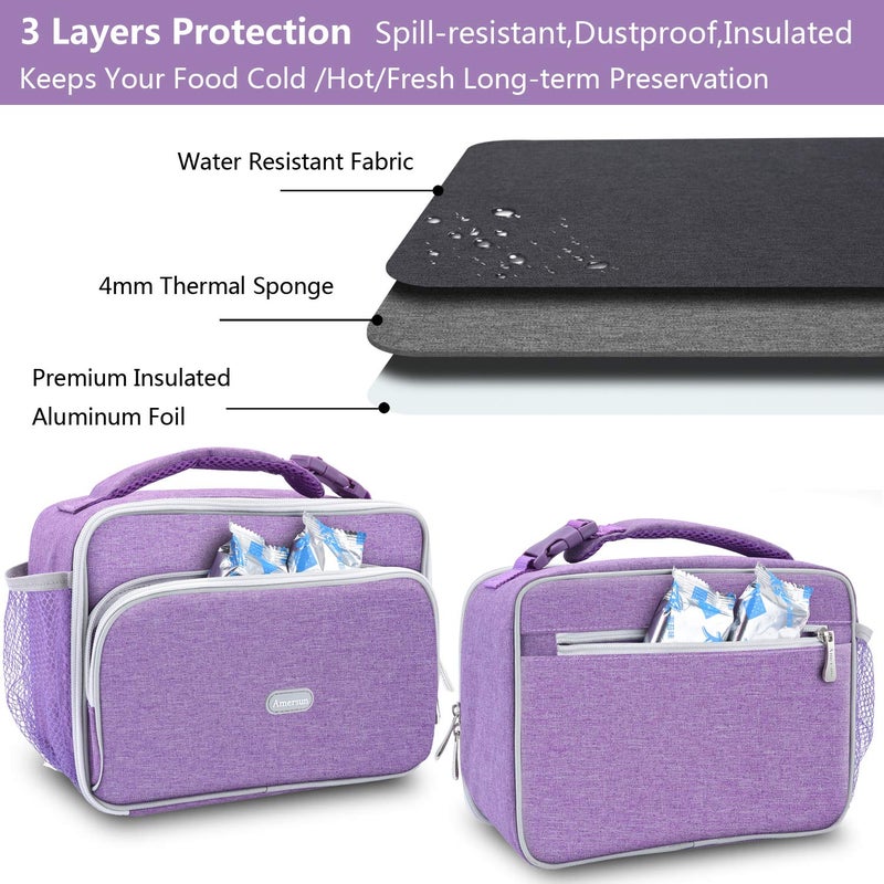 Amersun Kids Lunch Box, Insulated School Lunch Bag with Padded Liner Keep Food Warm Cold for Long Time,Water-resistant Thermal Travel Office Lunch Cooler for Girls Boy-2 Pocket,LB005-P - Image 5
